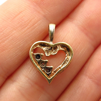 925 Sterling Gold Plated Real Diamond Accent & Sapphire Gem Open Heart Pendant