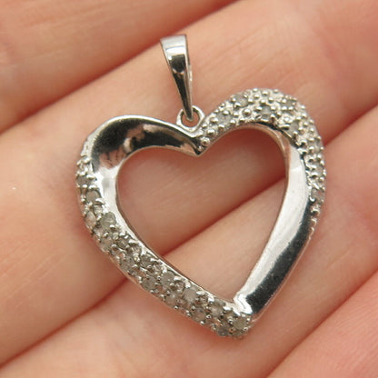 925 Sterling Silver Real Diamond Open Heart Pendant