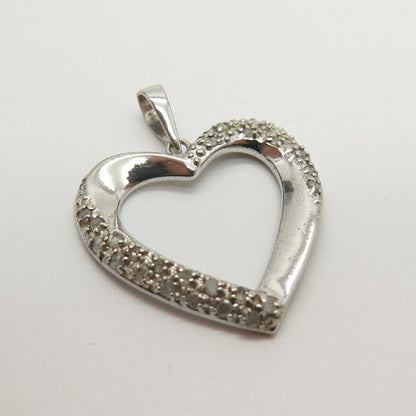 925 Sterling Silver Real Diamond Open Heart Pendant