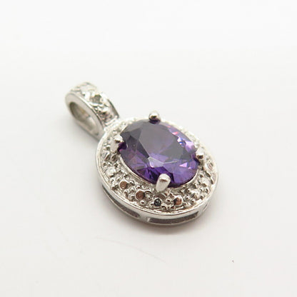 925 Sterling Silver Real Diamond Accent & Amethyst-Tone C Z Slide Pendant