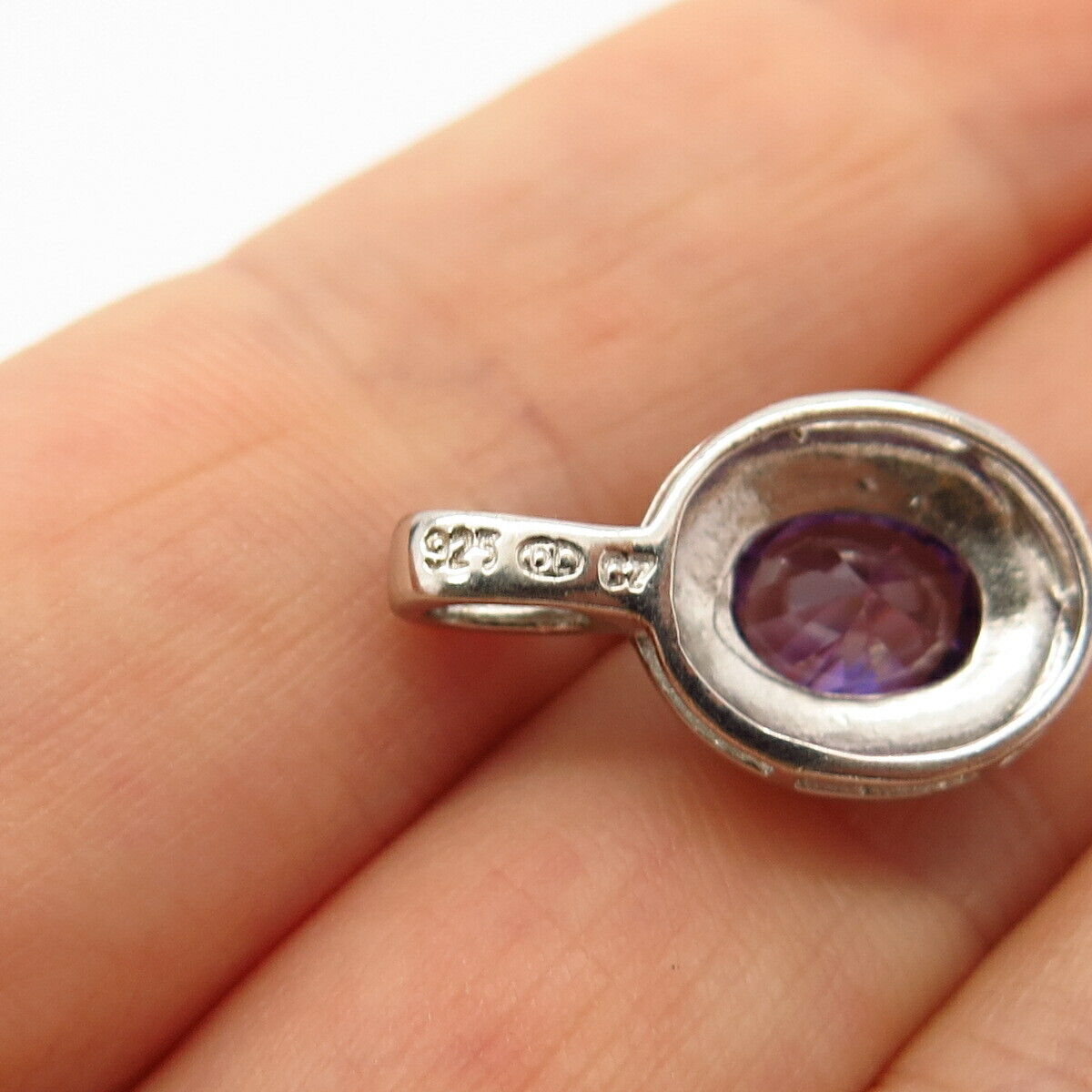 925 Sterling Silver Real Diamond Accent & Amethyst-Tone C Z Slide Pendant