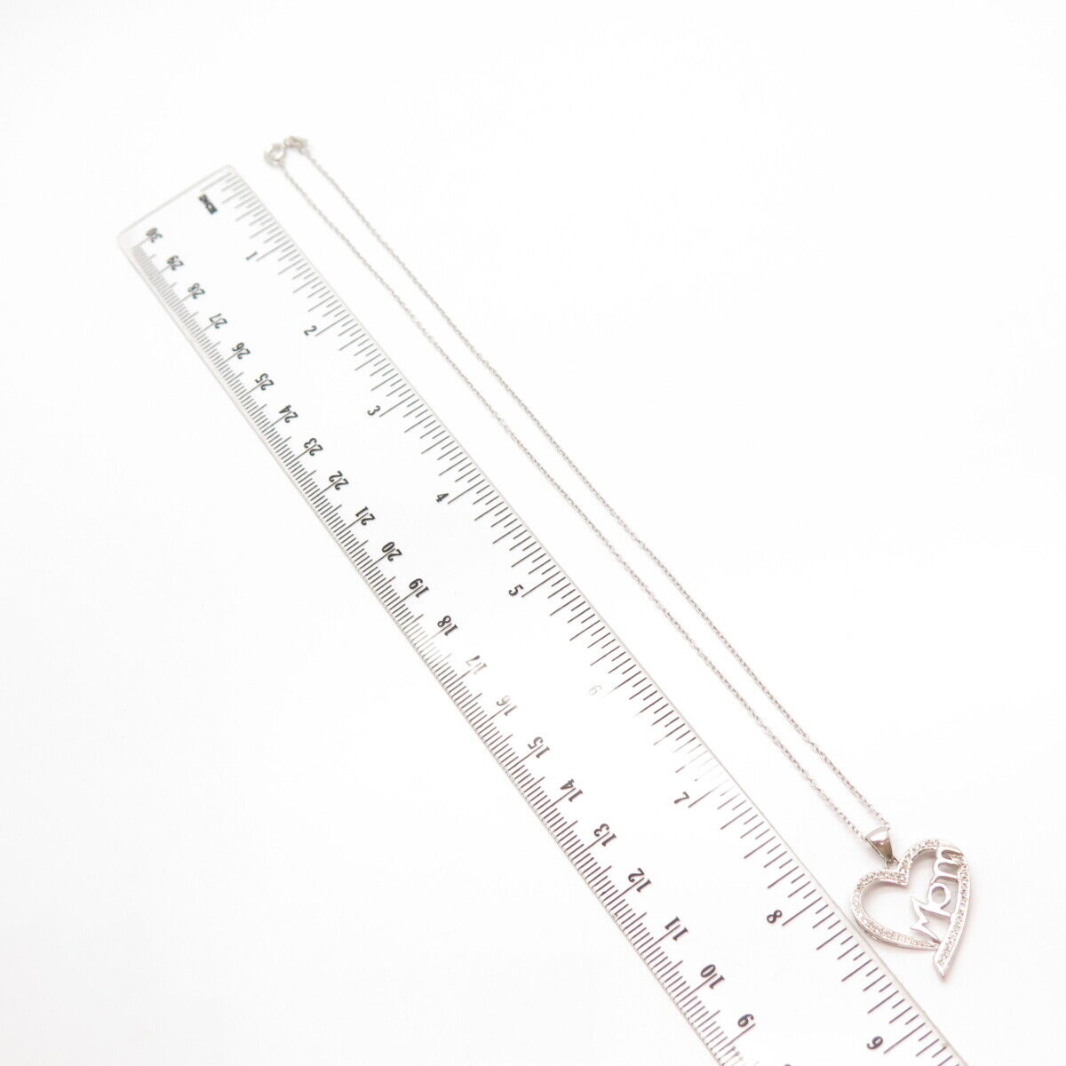 925 Sterling Silver Real Diamond "Mom" Heart Pendant Rolo Chain Necklace 16"