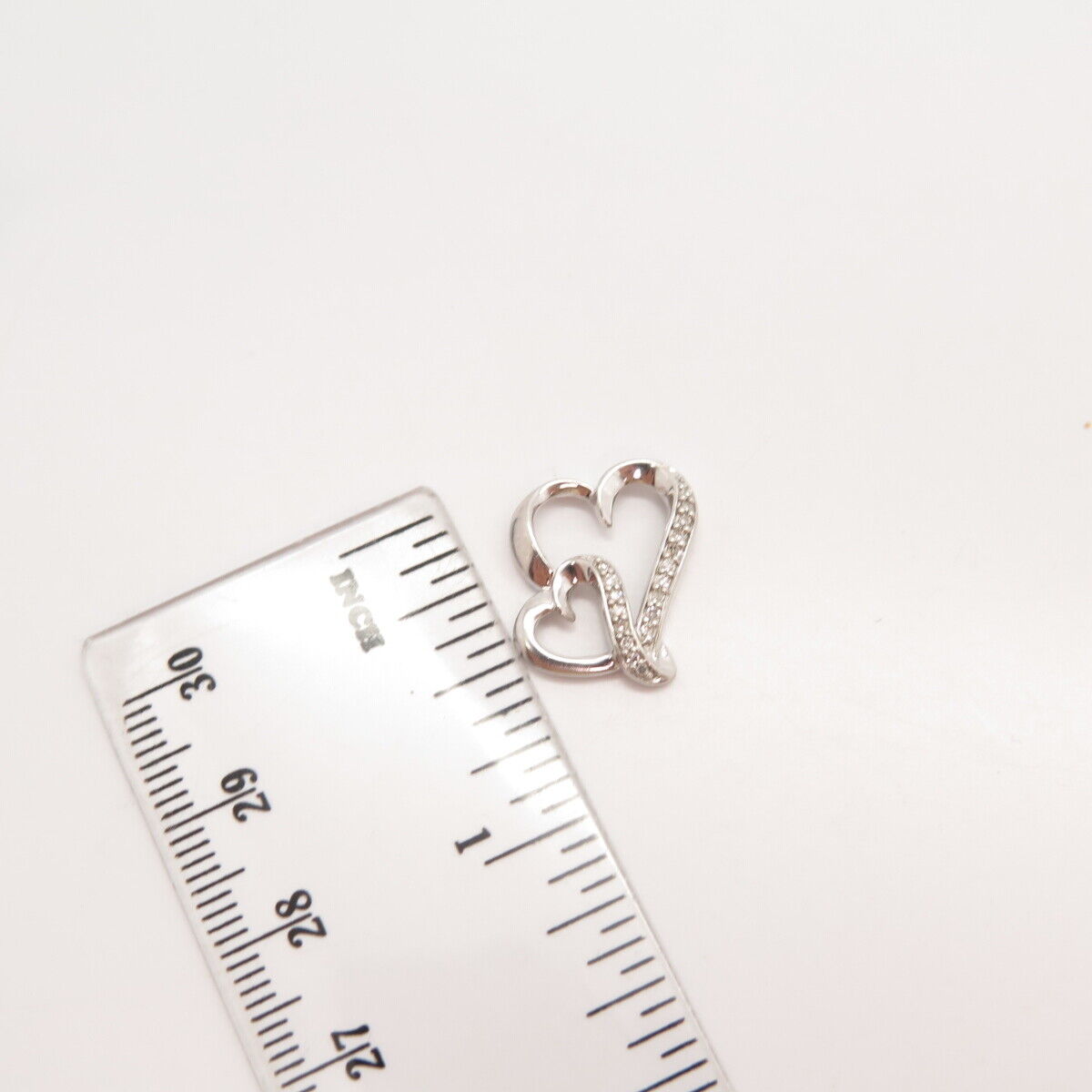 925 Sterling Silver Real Diamond Couple of Heart Slide Pendant