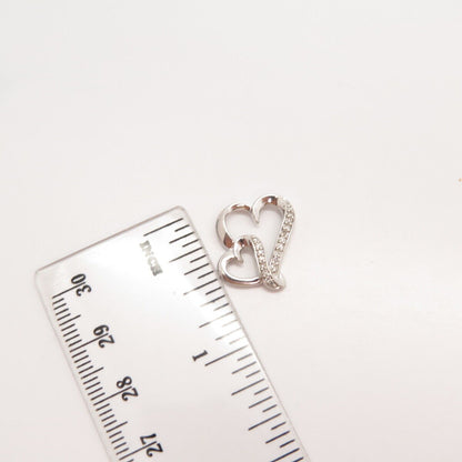 925 Sterling Silver Real Diamond Couple of Heart Slide Pendant