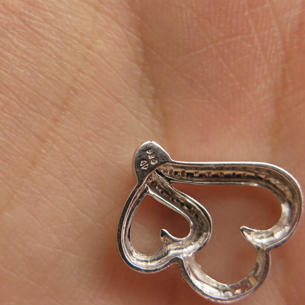 925 Sterling Silver Real Diamond Couple of Heart Slide Pendant