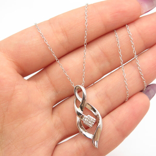 925 Sterling Silver SUN Real Diamond Ribbon Pendant Rolo Chain Necklace 16"