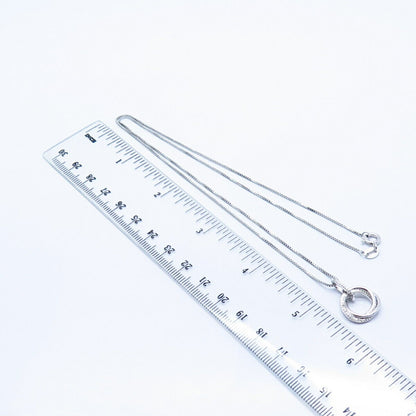 925 Sterling Silver Italy SUN Real Diamond Triple Circle Box Chain Necklace 20"