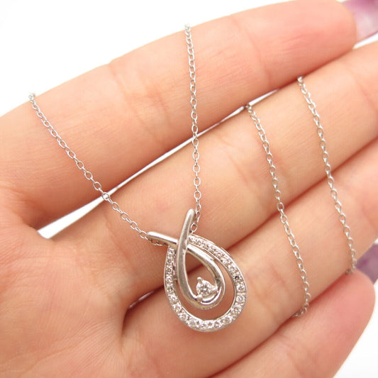 925 Sterling Silver Real Diamond Pendant Rolo Chain Necklace 15"