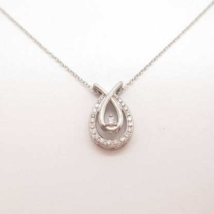 925 Sterling Silver Real Diamond Pendant Rolo Chain Necklace 15"