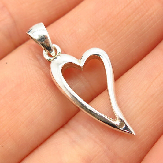 925 Sterling Silver Real Diamond Accent Abstract Open Heart Pendant