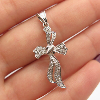 925 Sterling Silver Real Diamond Bow Pendant