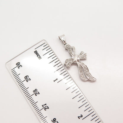 925 Sterling Silver Real Diamond Bow Pendant