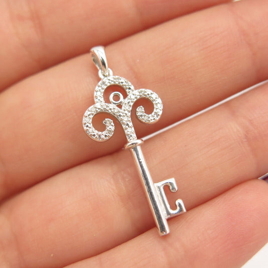 925 Sterling Silver Real Diamond Key Pendant