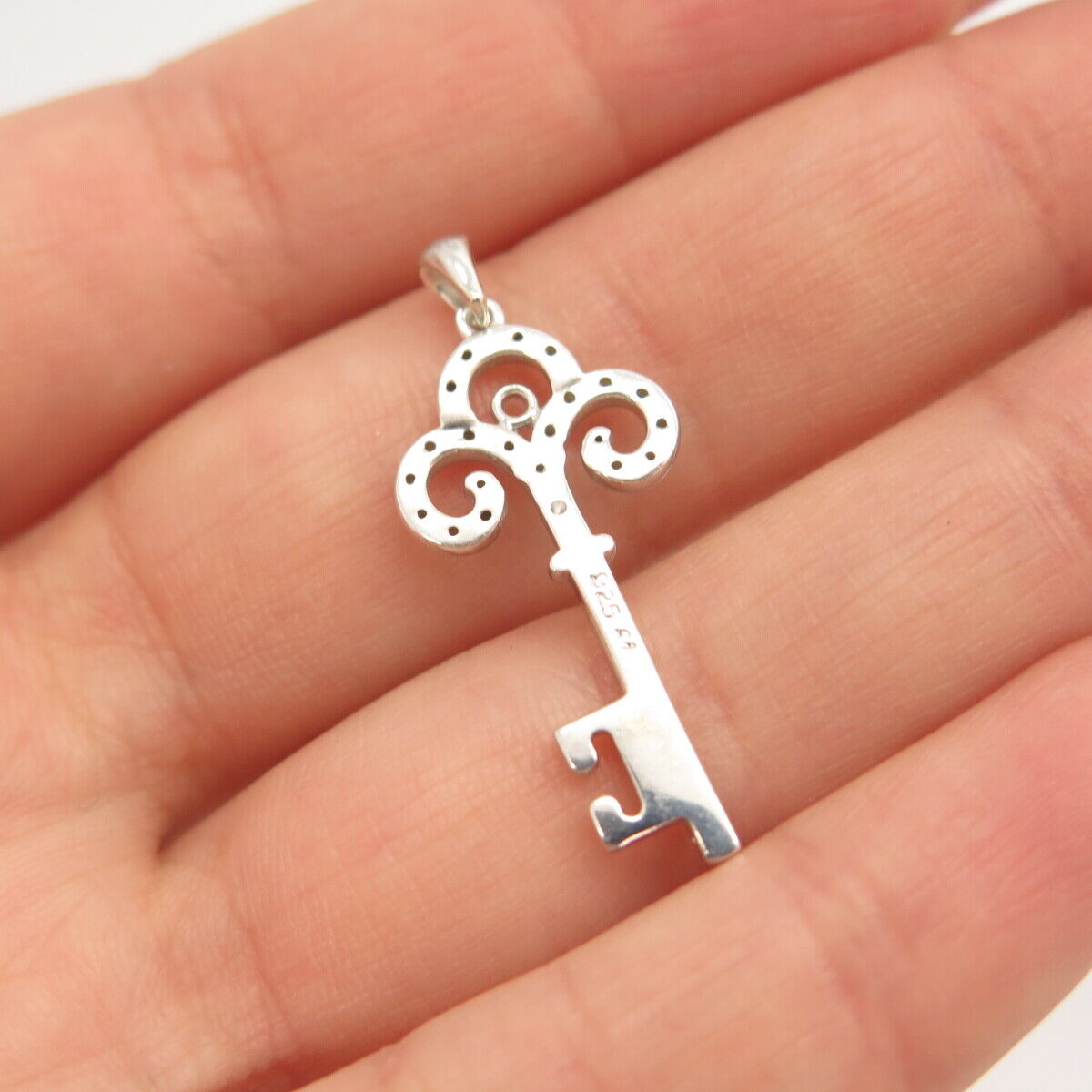 925 Sterling Silver Real Diamond Key Pendant