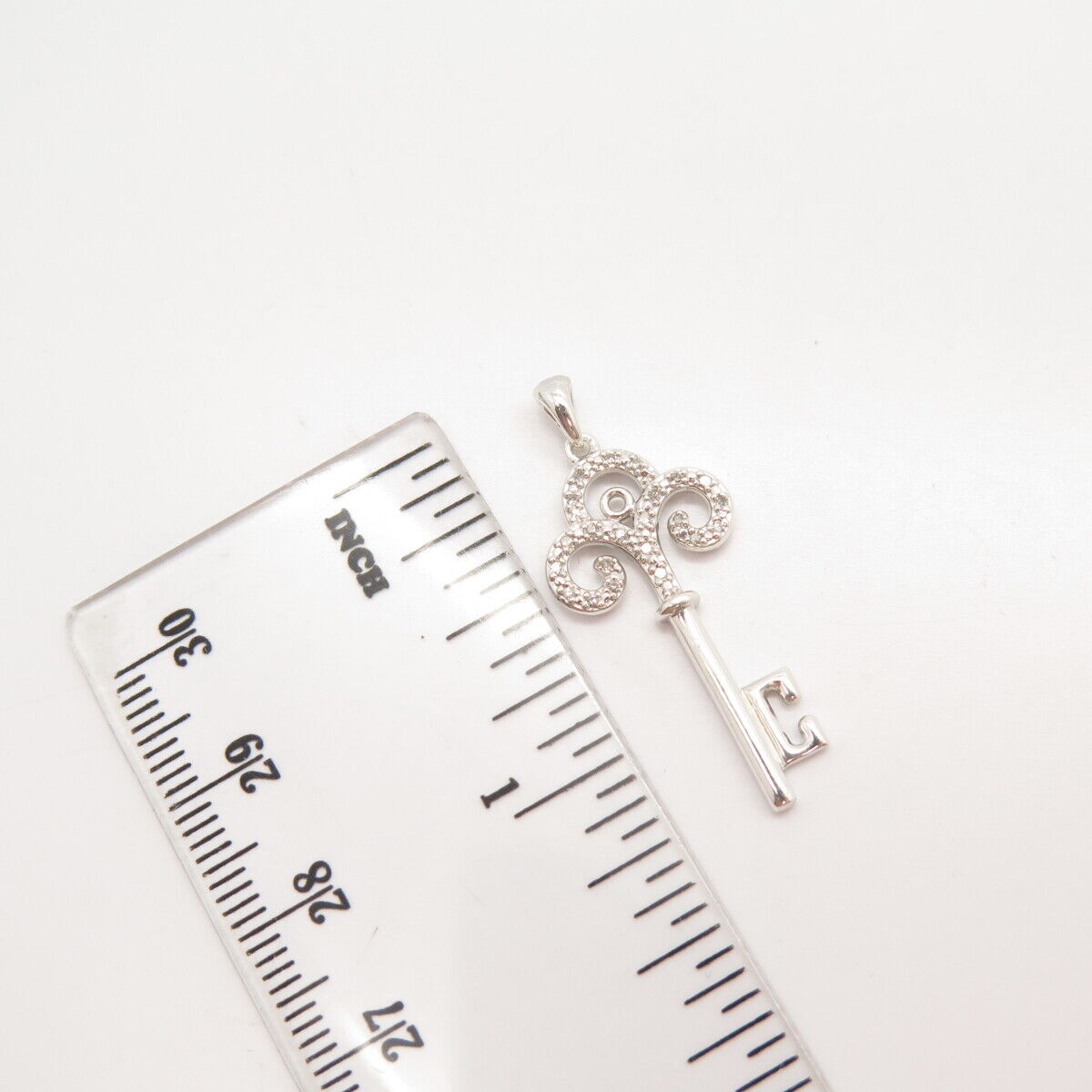 925 Sterling Silver Real Diamond Key Pendant