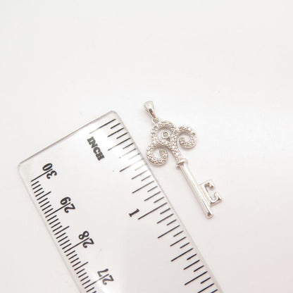 925 Sterling Silver Real Diamond Key Pendant