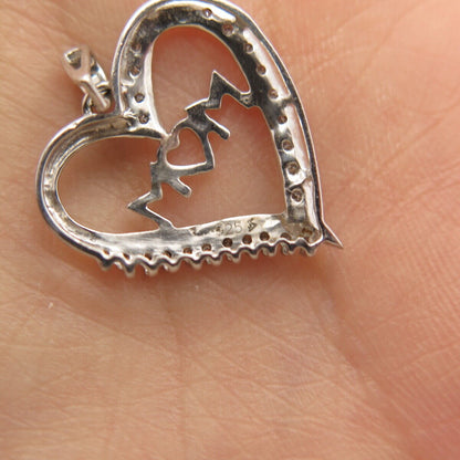 925 Sterling Silver Real Diamond "Mom" Love Heart Pendant