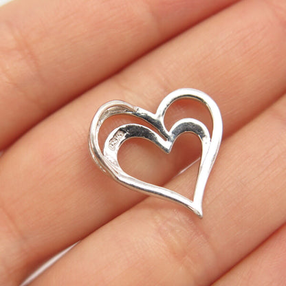 925 Sterling Silver Real Diamond Double Heart Slide Pendant