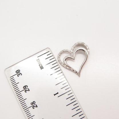 925 Sterling Silver Real Diamond Double Heart Slide Pendant