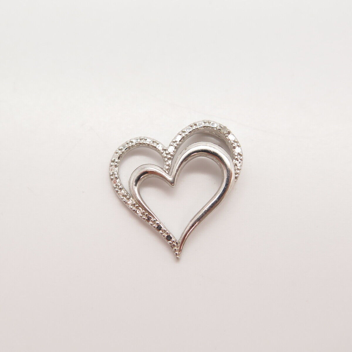 925 Sterling Silver Real Diamond Double Heart Slide Pendant