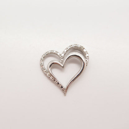 925 Sterling Silver Real Diamond Double Heart Slide Pendant