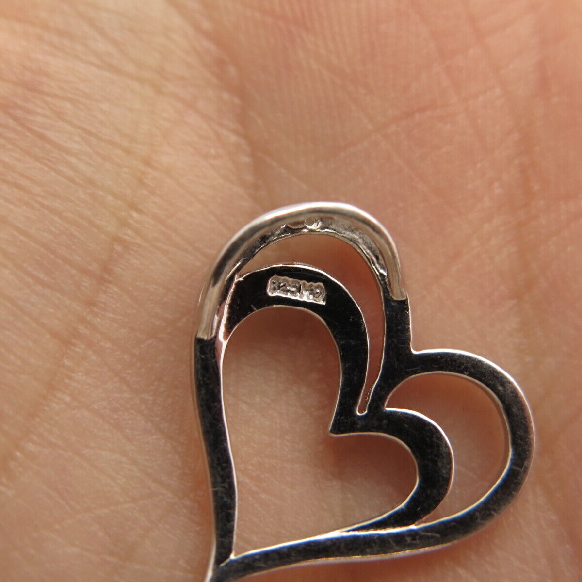 925 Sterling Silver Real Diamond Double Heart Slide Pendant