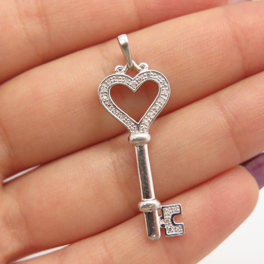 925 Sterling Silver Real Diamond Key Pendant