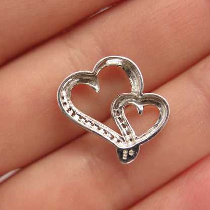 925 Sterling Silver Real Diamond Couple of Heart Slide Pendant