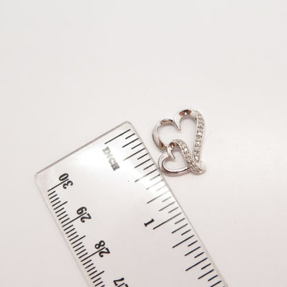 925 Sterling Silver Real Diamond Couple of Heart Slide Pendant