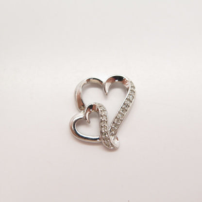 925 Sterling Silver Real Diamond Couple of Heart Slide Pendant