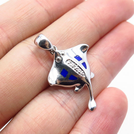 925 Sterling Silver Real Diamond & Enamel Slope Pendant