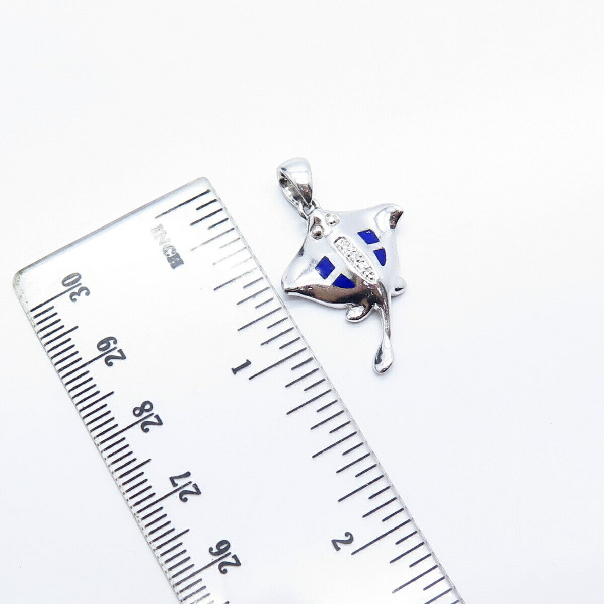 925 Sterling Silver Real Diamond & Enamel Slope Pendant