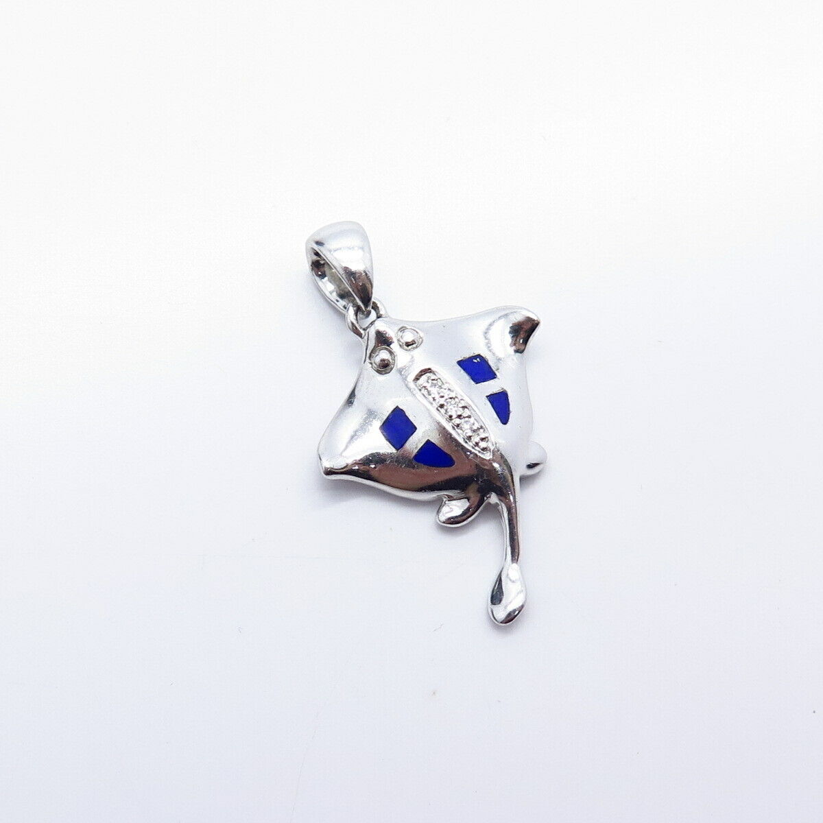 925 Sterling Silver Real Diamond & Enamel Slope Pendant