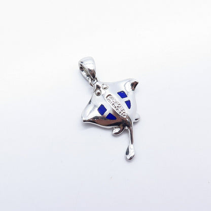 925 Sterling Silver Real Diamond & Enamel Slope Pendant
