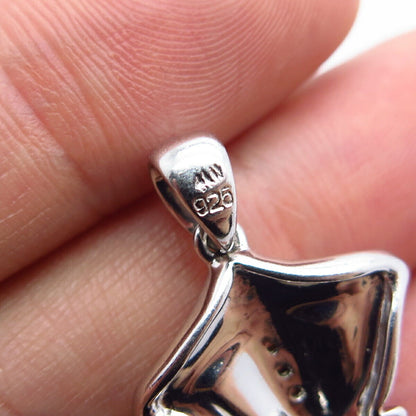 925 Sterling Silver Real Diamond & Enamel Slope Pendant