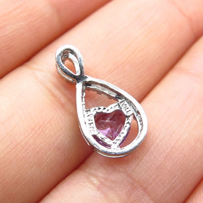 925 Sterling Silver Real Diamond Accent & Amethyst Gemstone Heart Slide Pendant