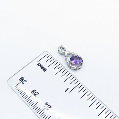 925 Sterling Silver Real Diamond Accent & Amethyst Gemstone Heart Slide Pendant