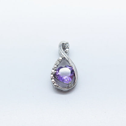 925 Sterling Silver Real Diamond Accent & Amethyst Gemstone Heart Slide Pendant
