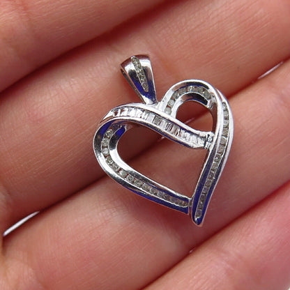 925 Sterling Silver Heng Ngai Real White Diamond Heart Charm Pendant