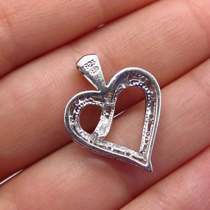 925 Sterling Silver Heng Ngai Real White Diamond Heart Charm Pendant