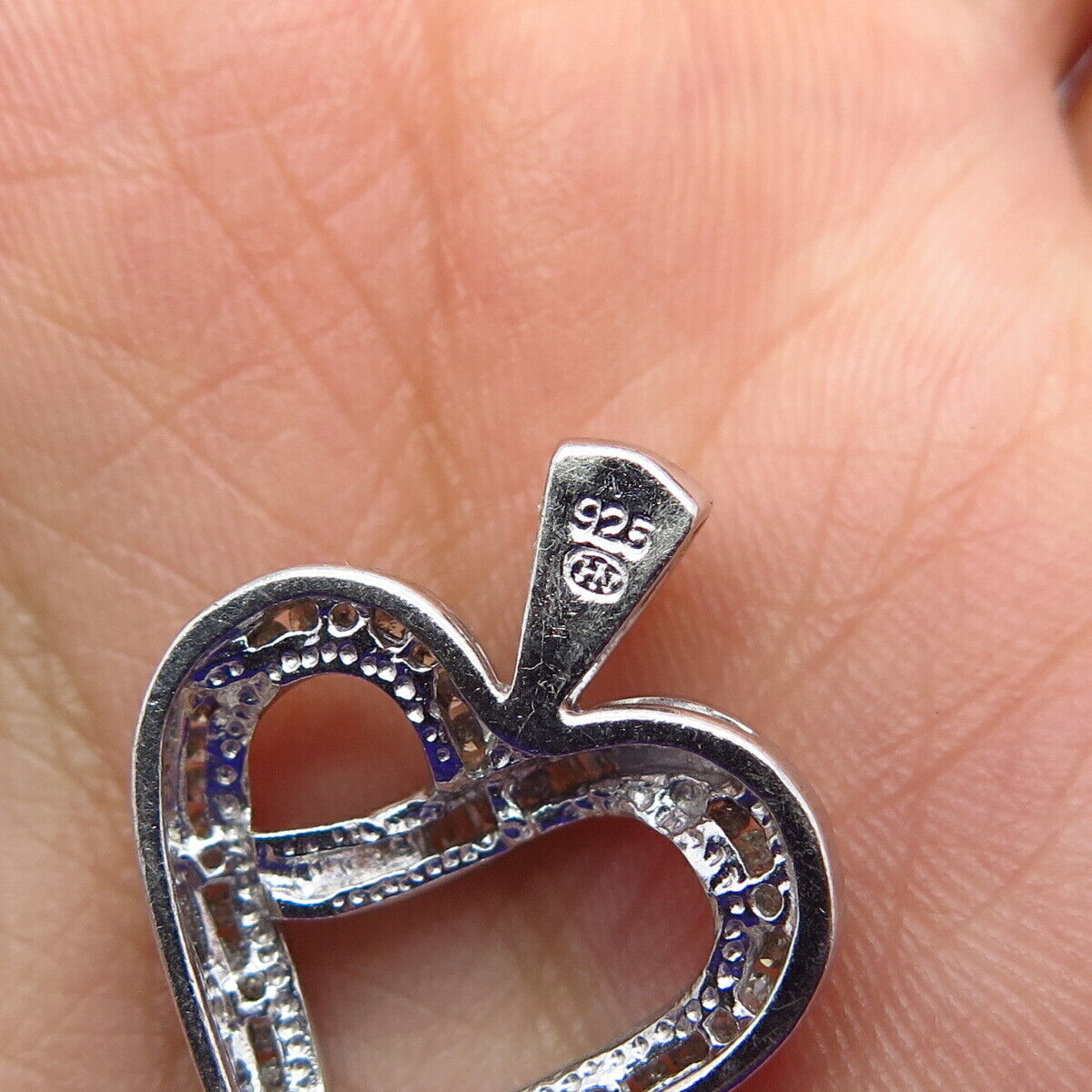 925 Sterling Silver Heng Ngai Real White Diamond Heart Charm Pendant