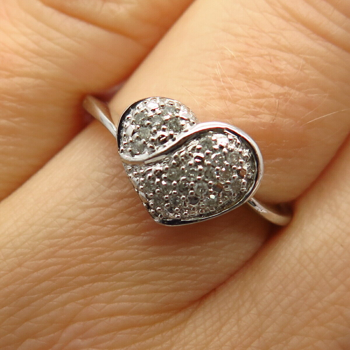 925 Sterling Silver Real Pave Diamond Heart Shape Ring