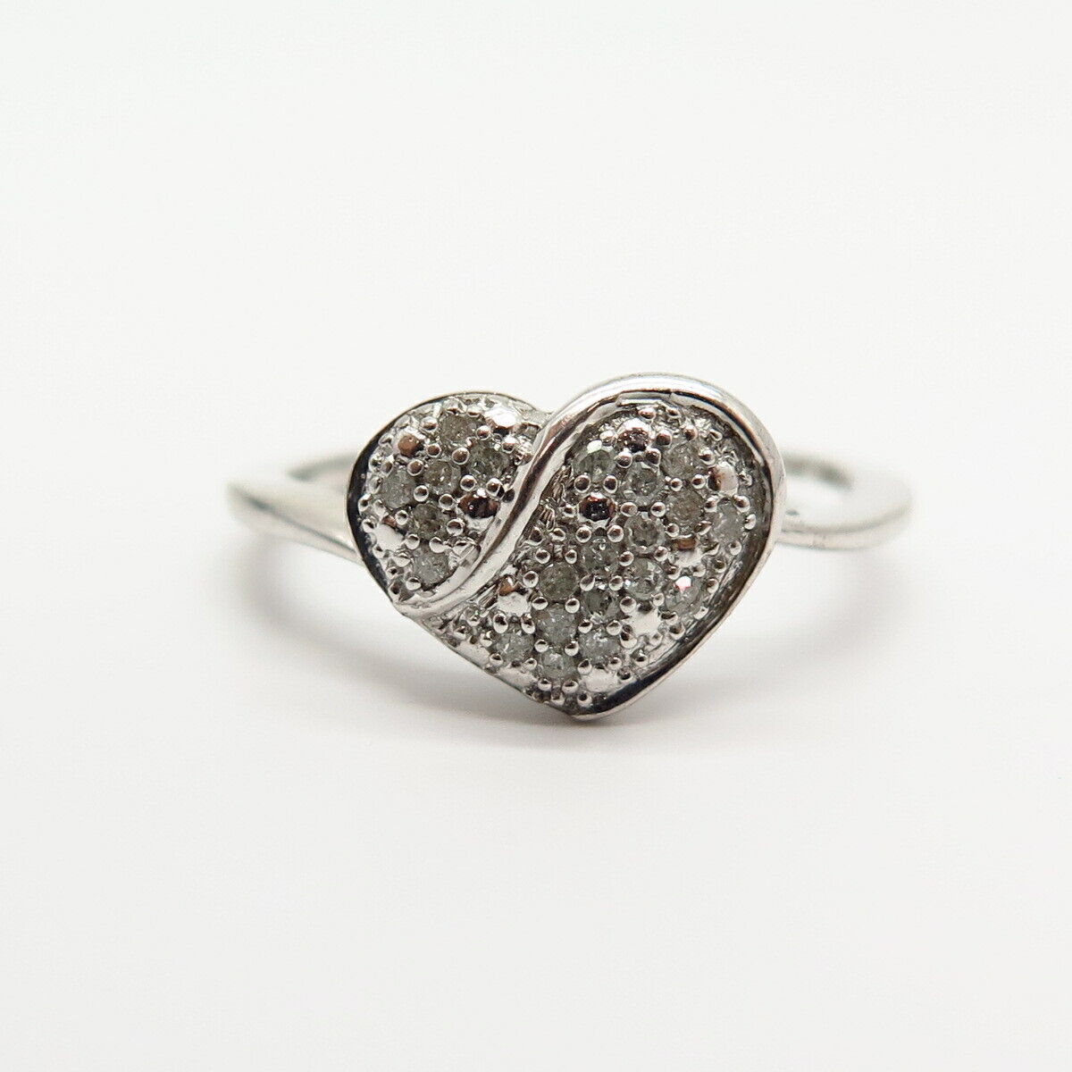 925 Sterling Silver Real Pave Diamond Heart Shape Ring