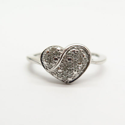 925 Sterling Silver Real Pave Diamond Heart Shape Ring