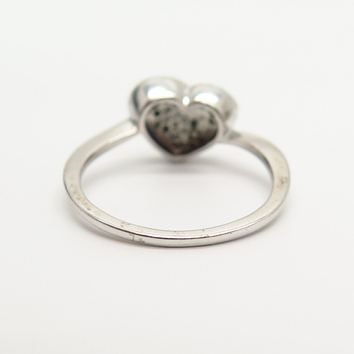 925 Sterling Silver Real Pave Diamond Heart Shape Ring