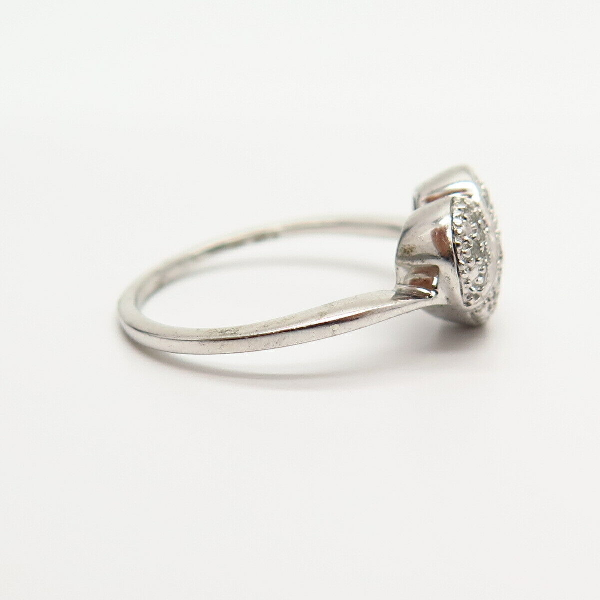 925 Sterling Silver Real Pave Diamond Heart Shape Ring