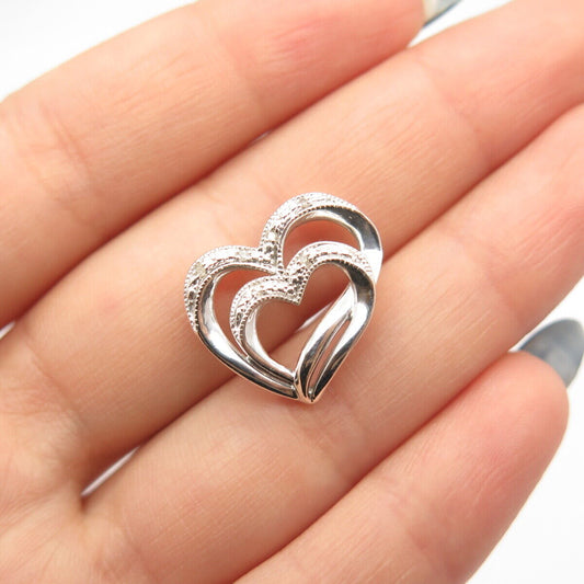 925 Sterling Silver Real Diamond Open Heart Slide Pendant