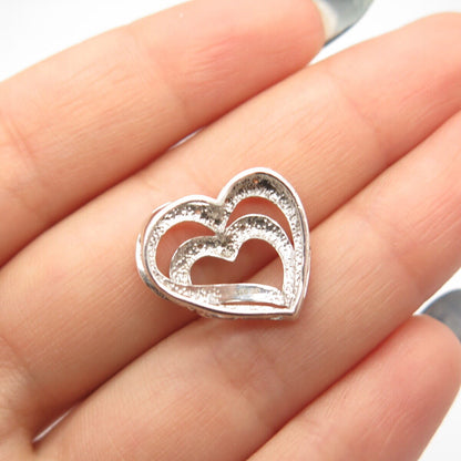 925 Sterling Silver Real Diamond Open Heart Slide Pendant