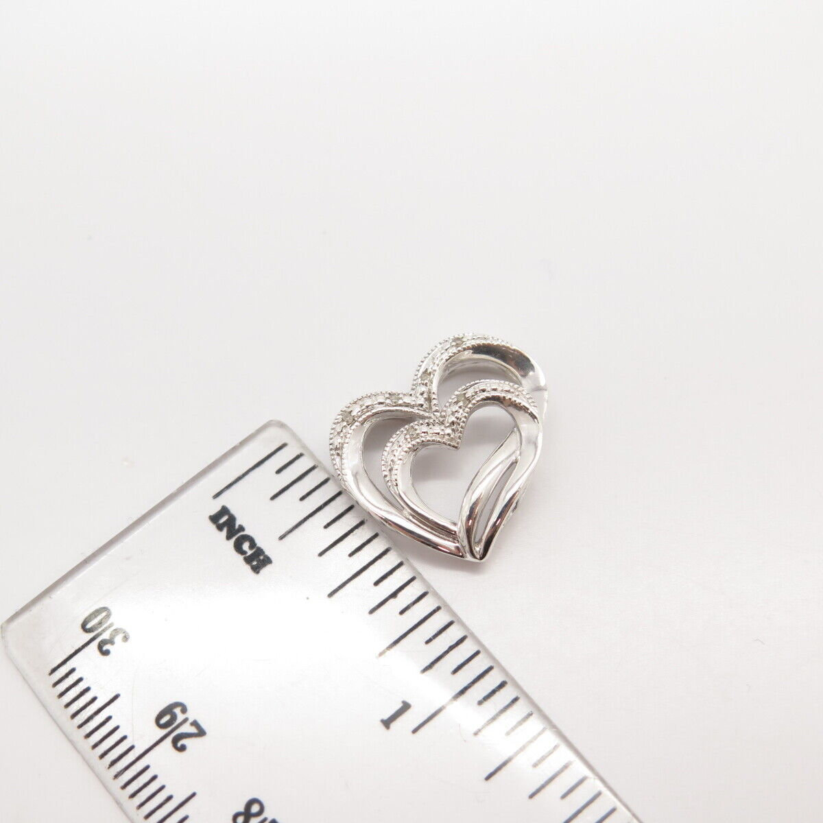 925 Sterling Silver Real Diamond Open Heart Slide Pendant