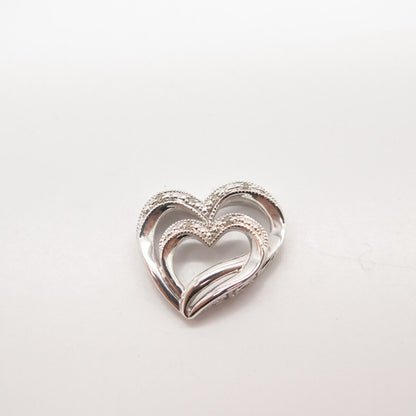 925 Sterling Silver Real Diamond Open Heart Slide Pendant